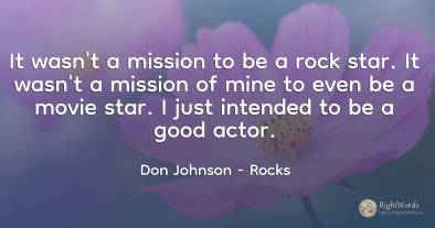 It wasn't a mission to be a rock star. It wasn't a...