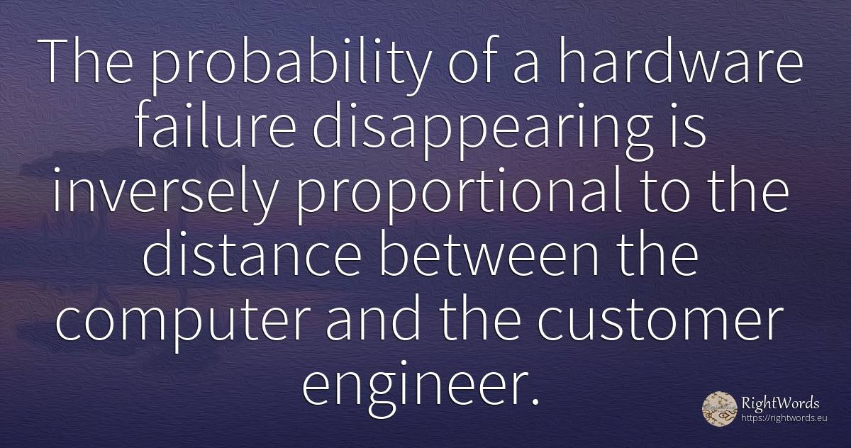 The probability of a hardware failure disappearing is... - Edward A. Murphy, quote about computers, failure