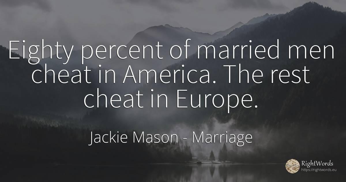 Eighty percent of married men cheat in America. The rest... - Jackie Mason, quote about marriage, man