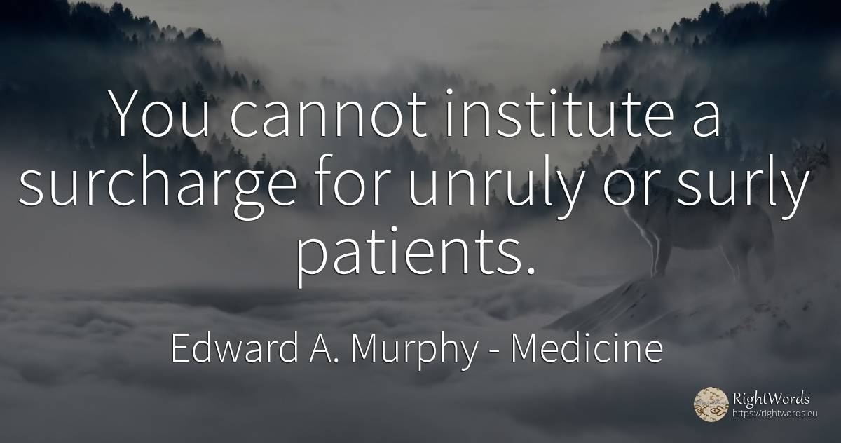 You cannot institute a surcharge for unruly or surly... - Edward A. Murphy, quote about medicine