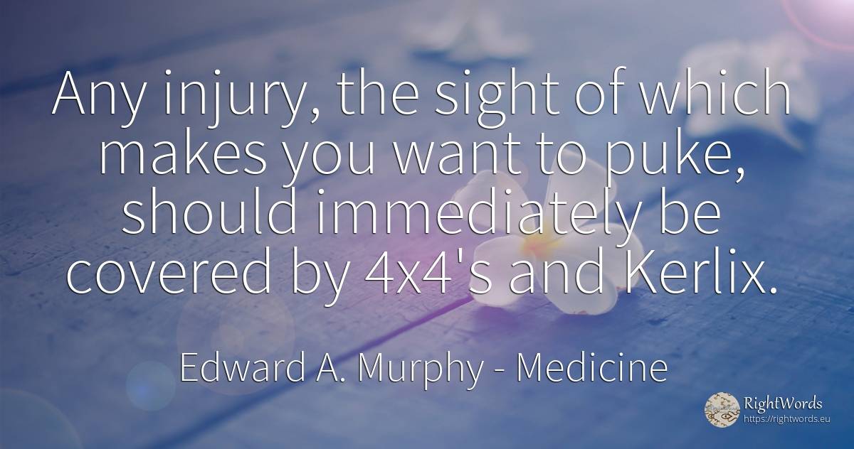 Any injury, the sight of which makes you want to puke, ... - Edward A. Murphy, quote about medicine