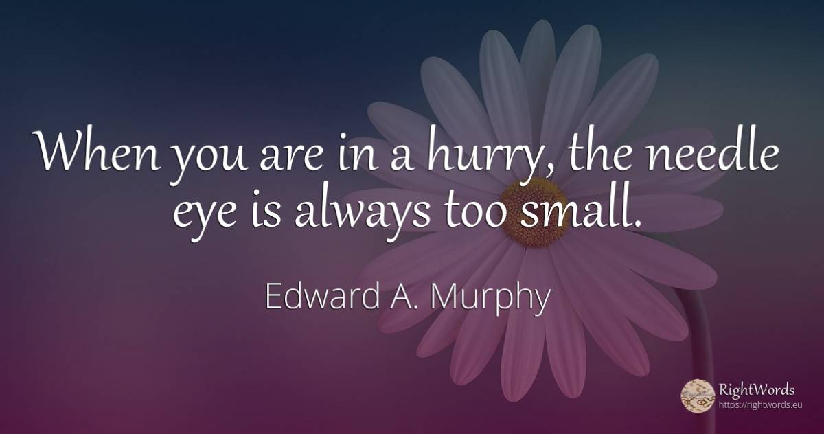 When you are in a hurry, the needle eye is always too small. - Edward A. Murphy