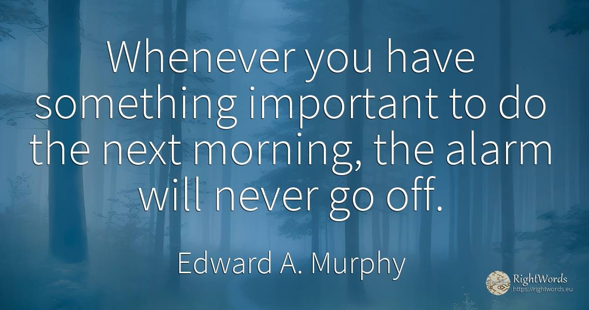Whenever you have something important to do the next... - Edward A. Murphy