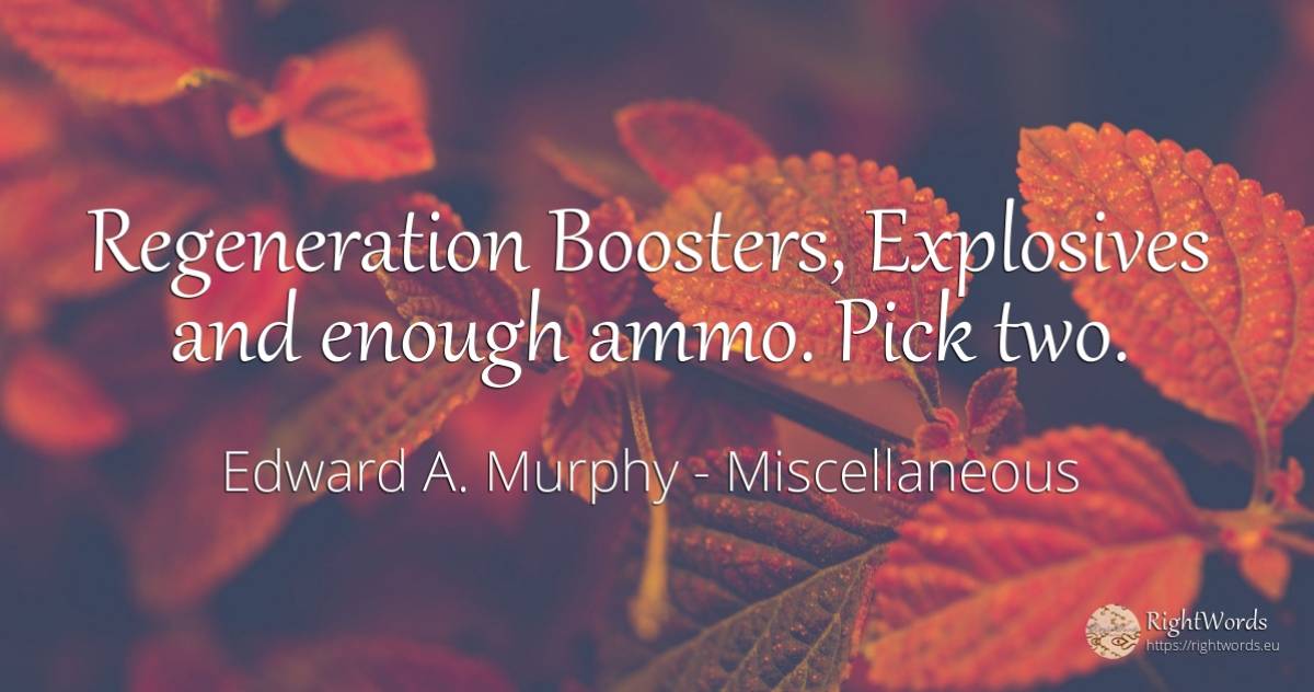 Regeneration Boosters, Explosives and enough ammo. Pick two. - Edward A. Murphy