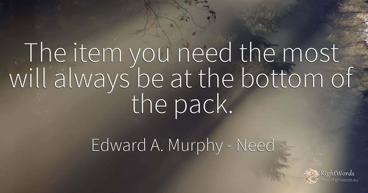 The item you need the most will always be at the bottom... - Edward A. Murphy, quote about need