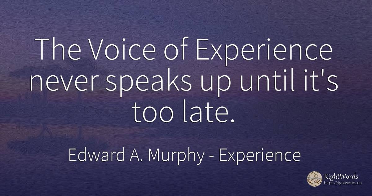 The Voice of Experience never speaks up until it's too late. - Edward A. Murphy, quote about voice, experience
