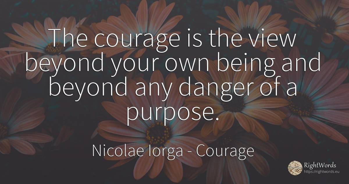 The courage is the view beyond your own being and beyond... - Nicolae Iorga, quote about courage, purpose, danger, being