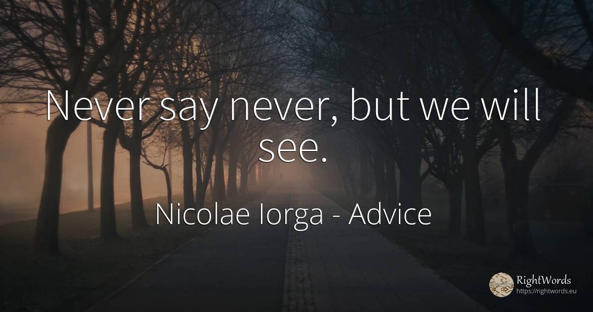 Never say never, but we will see. - Nicolae Iorga, quote about advice