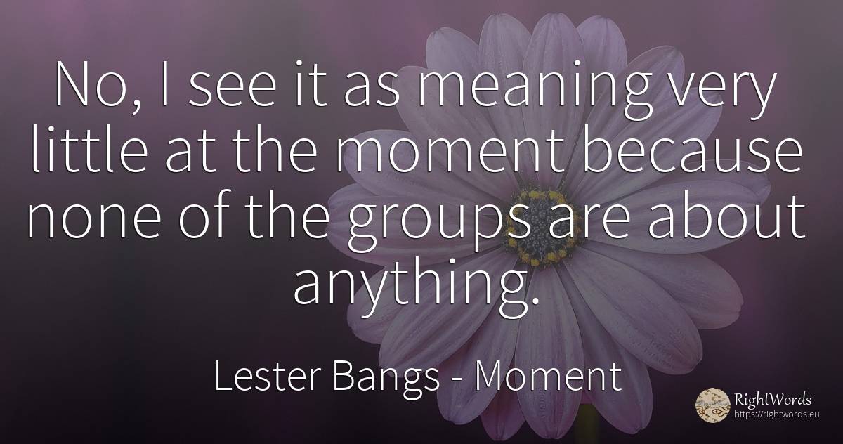 No, I see it as meaning very little at the moment because... - Lester Bangs, quote about moment