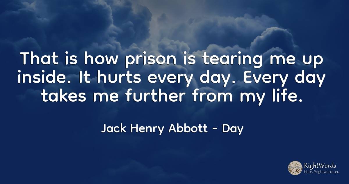 That is how prison is tearing me up inside. It hurts... - Jack Henry Abbott, quote about day, life