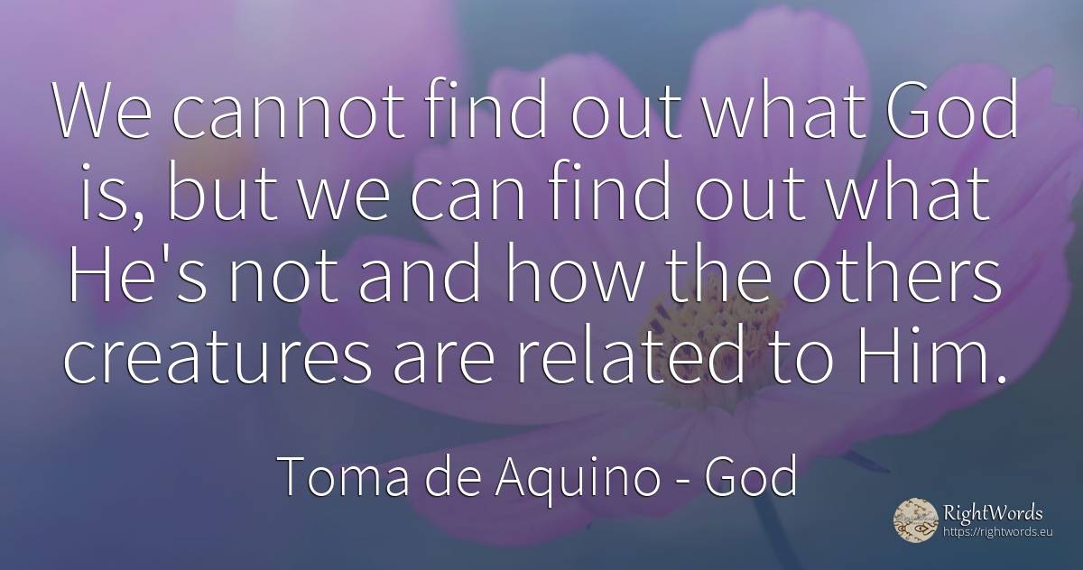 We cannot find out what God is, but we can find out what... - Toma de Aquino, quote about god