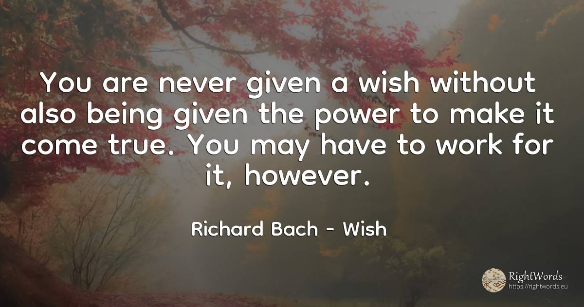 You are never given a wish without also being given the... - Richard Bach, quote about wish, power, being, work