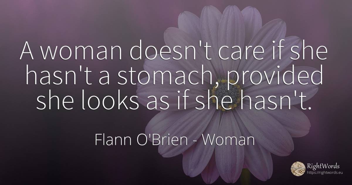 A woman doesn't care if she hasn't a stomach, provided... - Flann O'Brien, quote about woman