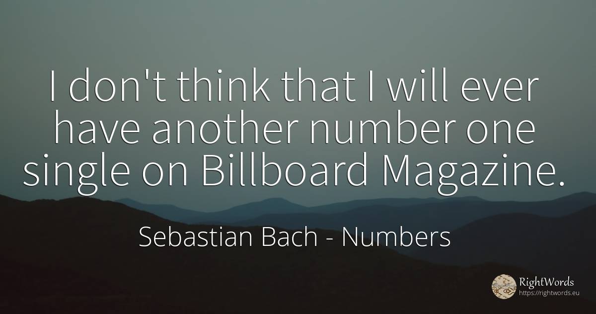 I don't think that I will ever have another number one... - Sebastian Bach, quote about numbers