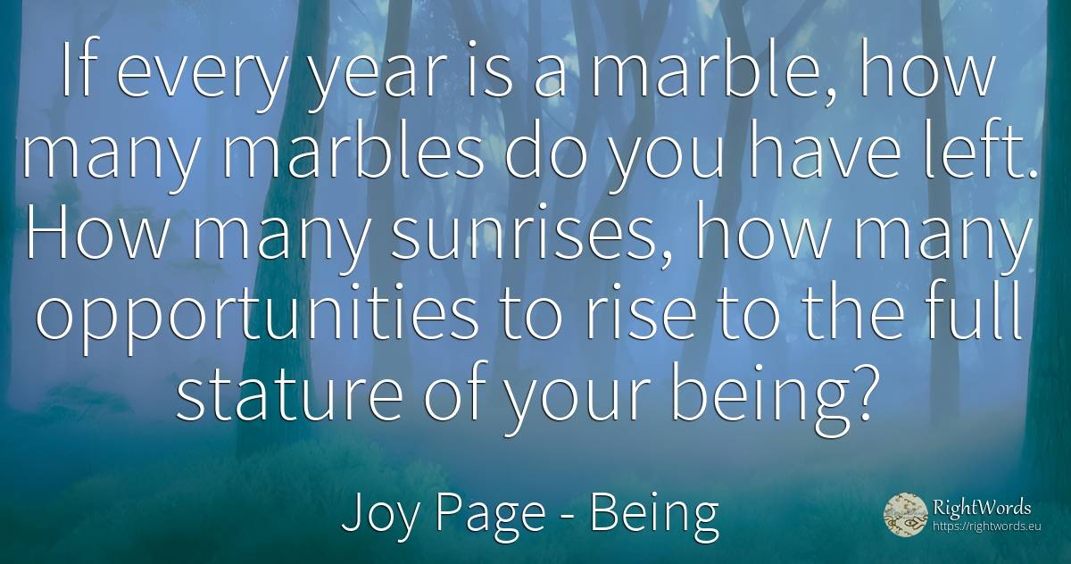If every year is a marble, how many marbles do you have... - Joy Page, quote about chance, being
