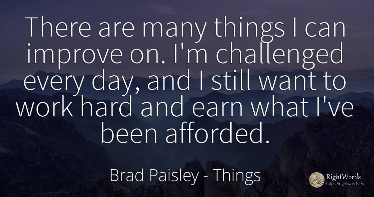 There are many things I can improve on. I'm challenged... - Brad Paisley, quote about things, work, day