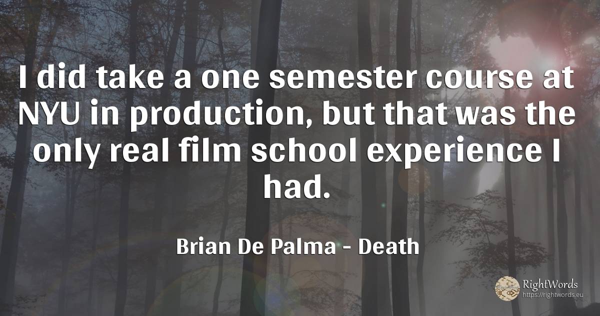 I did take a one semester course at NYU in production, ... - Brian De Palma, quote about death, school, experience, film, real estate