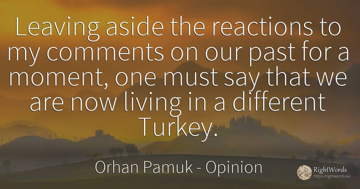 Leaving aside the reactions to my comments on our past... - Orhan Pamuk, quote about opinion, past, moment