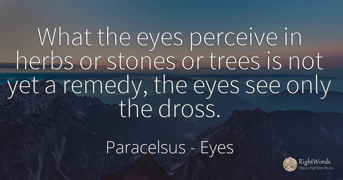 What the eyes perceive in herbs or stones or trees is not... - Paracelsus, quote about eyes