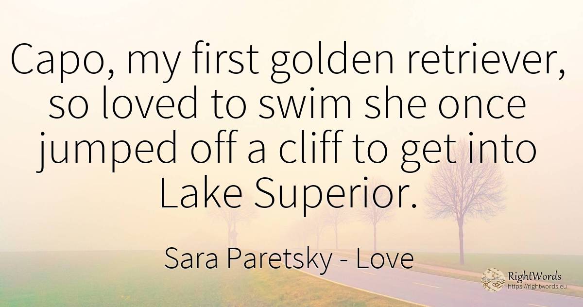 Capo, my first golden retriever, so loved to swim she... - Sara Paretsky, quote about love