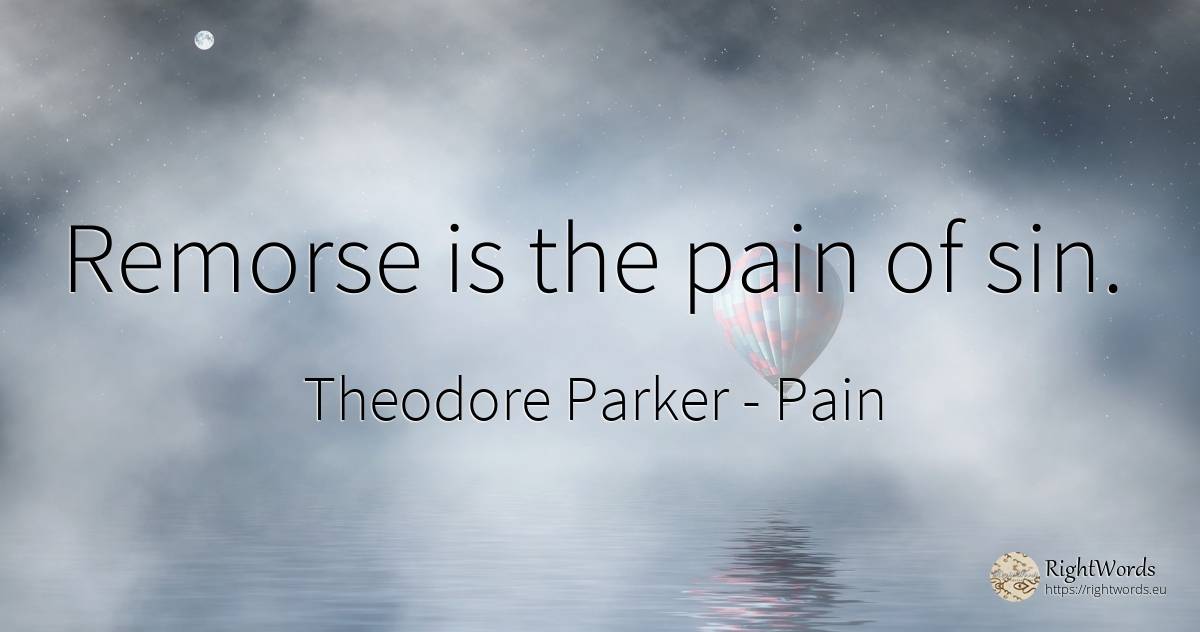 Remorse is the pain of sin. - Theodore Parker, quote about pain, sin