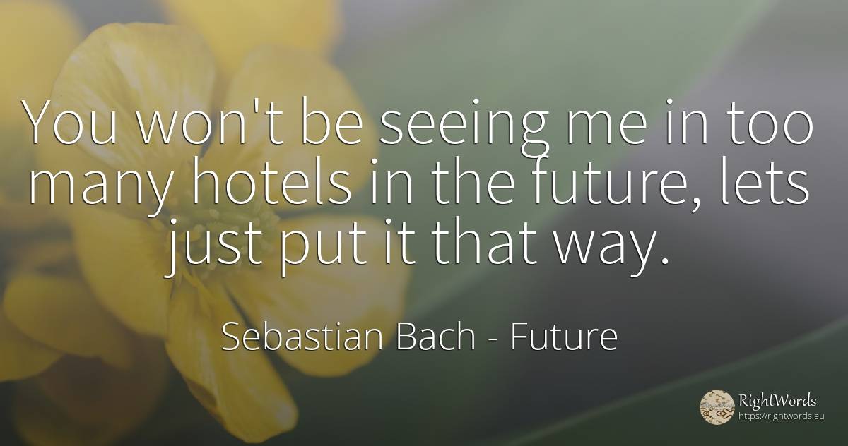 You won't be seeing me in too many hotels in the future, ... - Sebastian Bach, quote about future