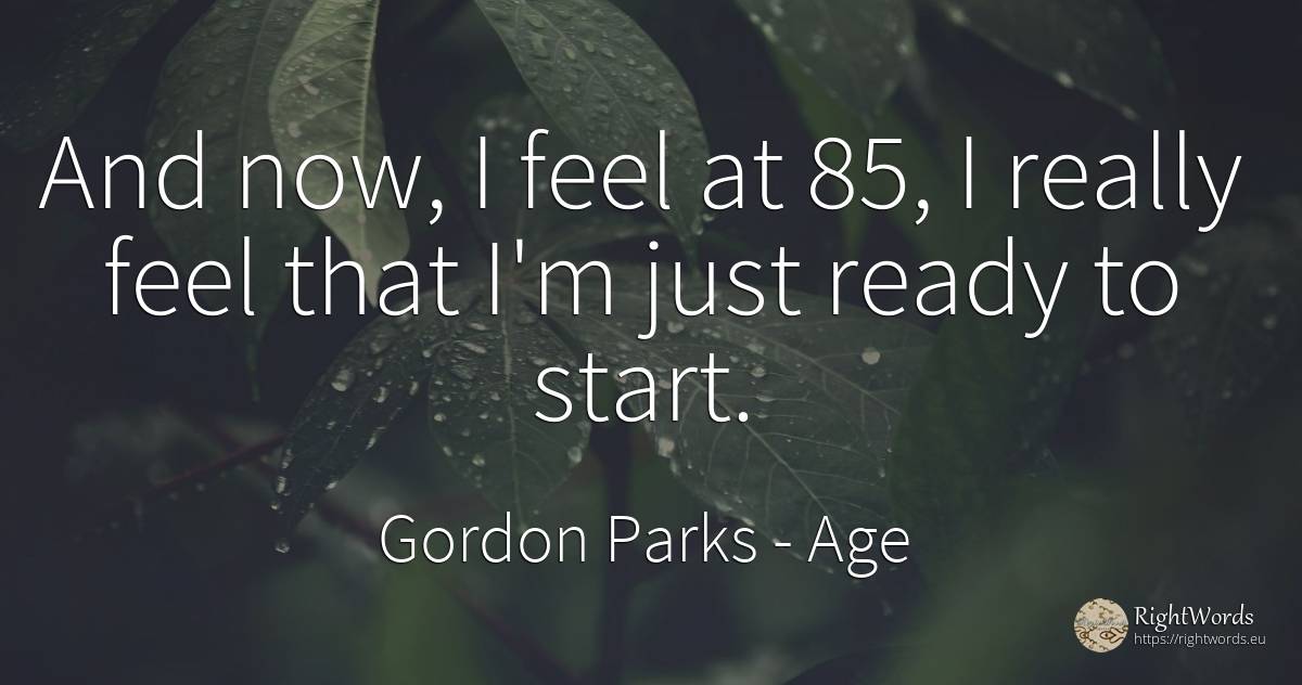 And now, I feel at 85, I really feel that I'm just ready... - Gordon Parks, quote about age
