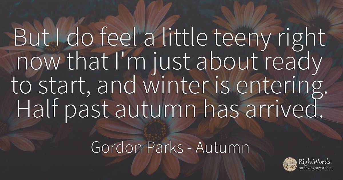But I do feel a little teeny right now that I'm just... - Gordon Parks, quote about autumn, past, rightness