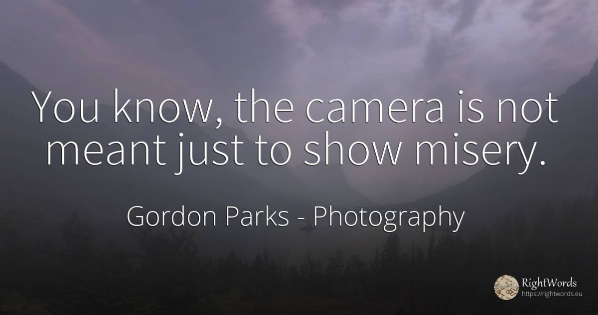 You know, the camera is not meant just to show misery. - Gordon Parks, quote about photography