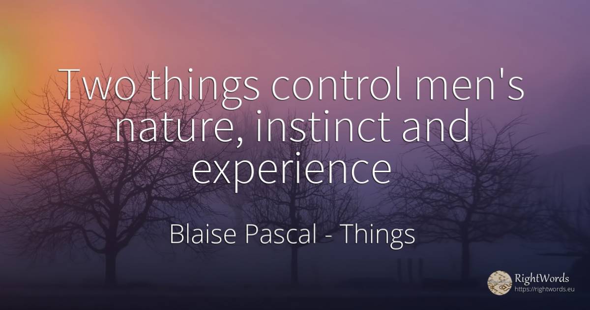 Two things control men's nature, instinct and experience - Blaise Pascal, quote about things, instinct, experience, nature, man