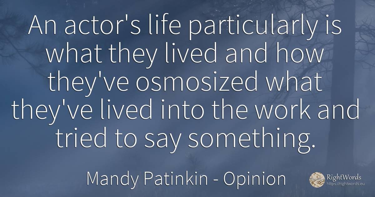 An actor's life particularly is what they lived and how... - Mandy Patinkin, quote about opinion, actors, work, life