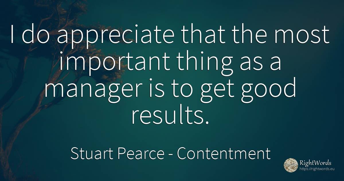 I do appreciate that the most important thing as a... - Stuart Pearce, quote about contentment, heads, things, good, good luck