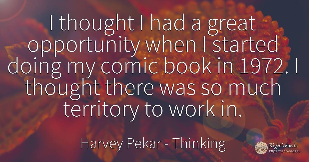 I thought I had a great opportunity when I started doing... - Harvey Pekar, quote about thinking, chance, work