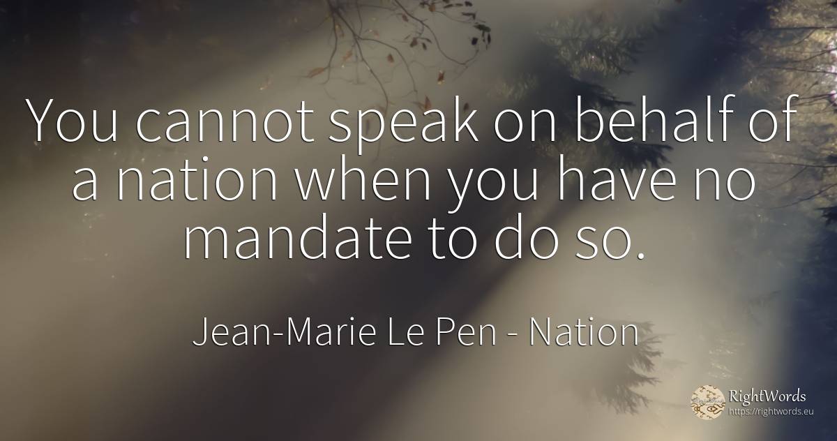 You cannot speak on behalf of a nation when you have no... - Jean-Marie Le Pen, quote about nation