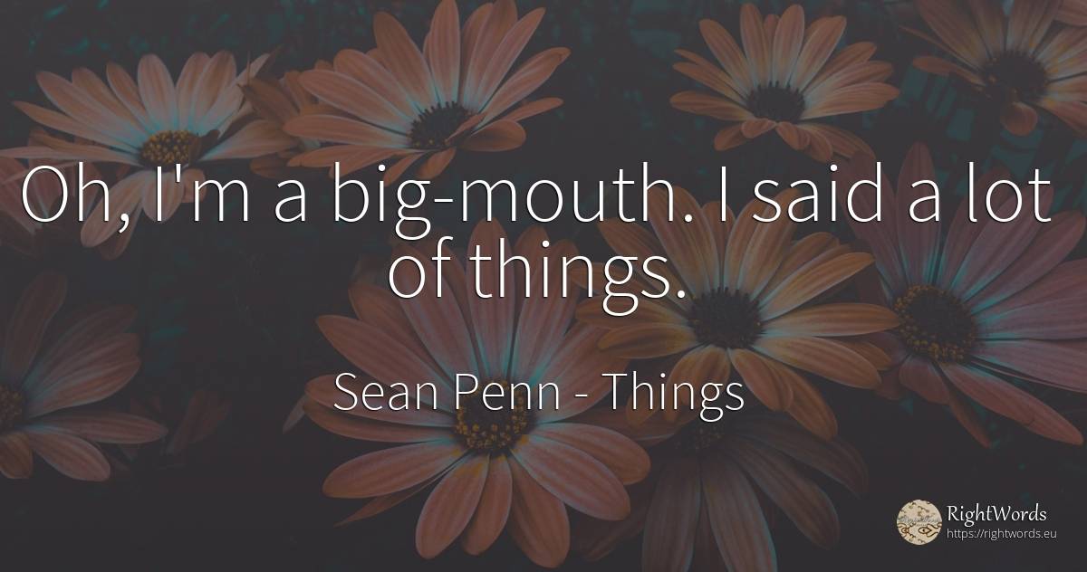 Oh, I'm a big-mouth. I said a lot of things. - Sean Penn, quote about things