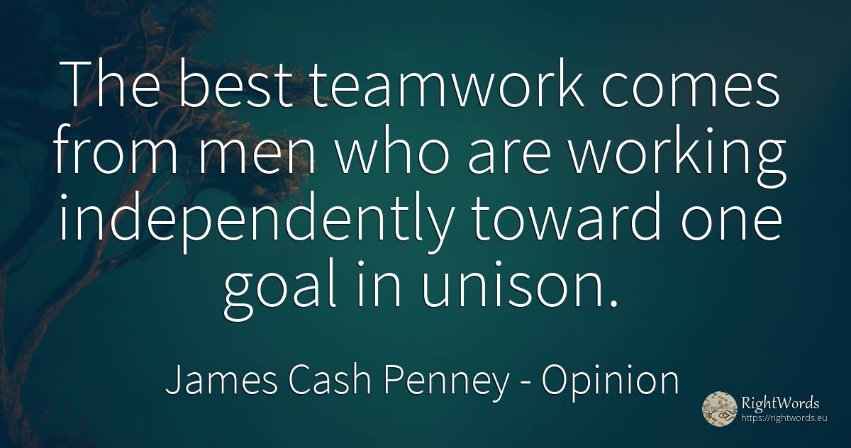 The best teamwork comes from men who are working... - James Cash Penney, quote about opinion, purpose, man