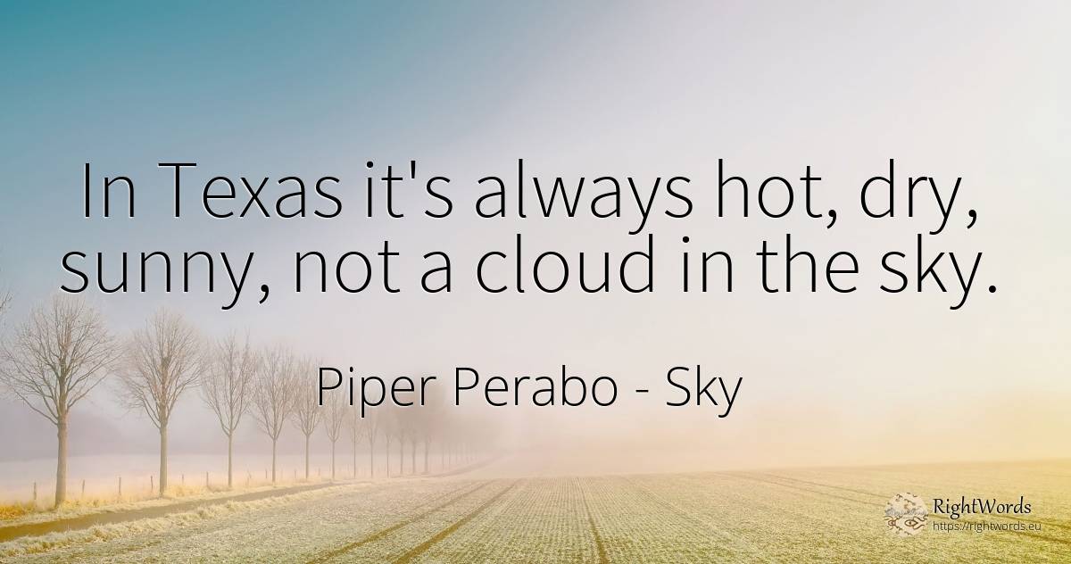 In Texas it's always hot, dry, sunny, not a cloud in the... - Piper Perabo, quote about sky