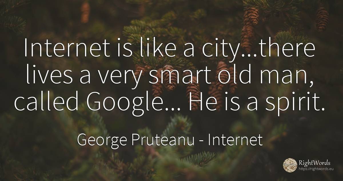 Internet is like a city...there lives a very smart old... - George Pruteanu, quote about internet, intelligence, city, old, olderness, spirit, man