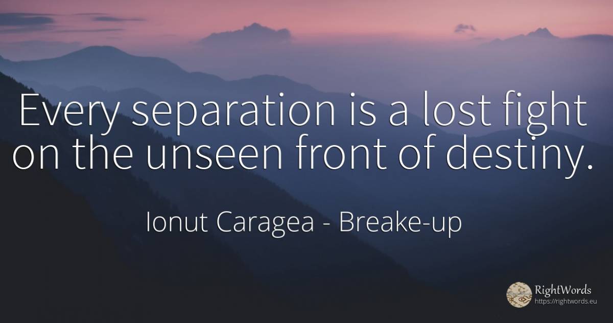 Every separation is a lost fight on the unseen front of... - Ionuț Caragea (Snowdon King), quote about breake-up, destiny, fight
