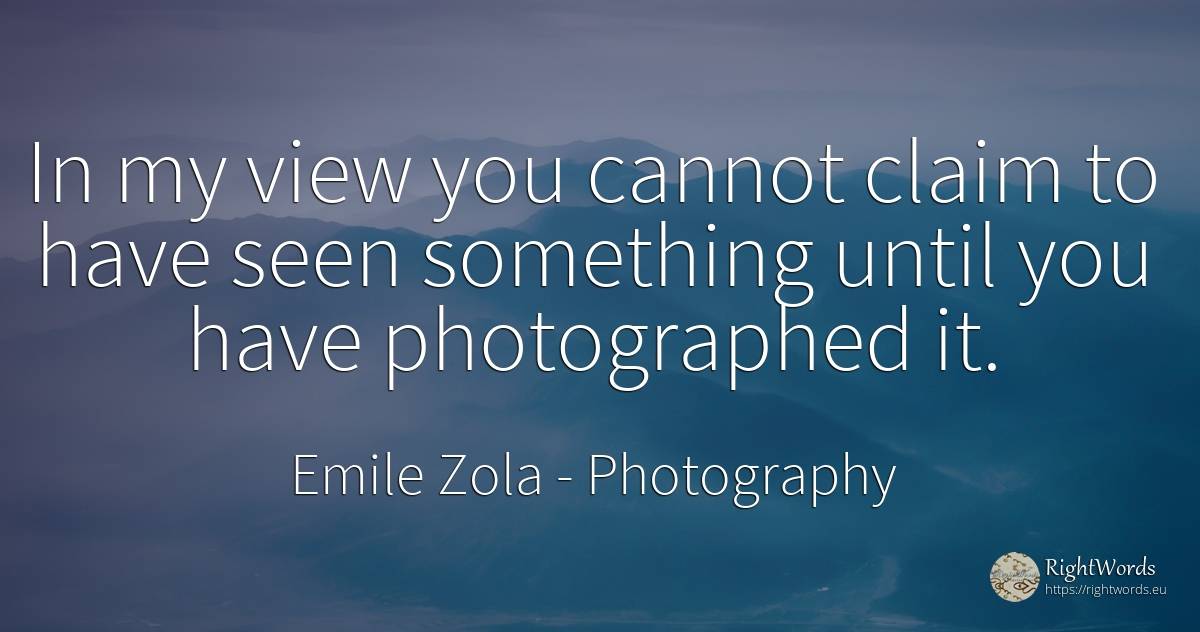 In my view you cannot claim to have seen something until... - Emile Zola, quote about photography