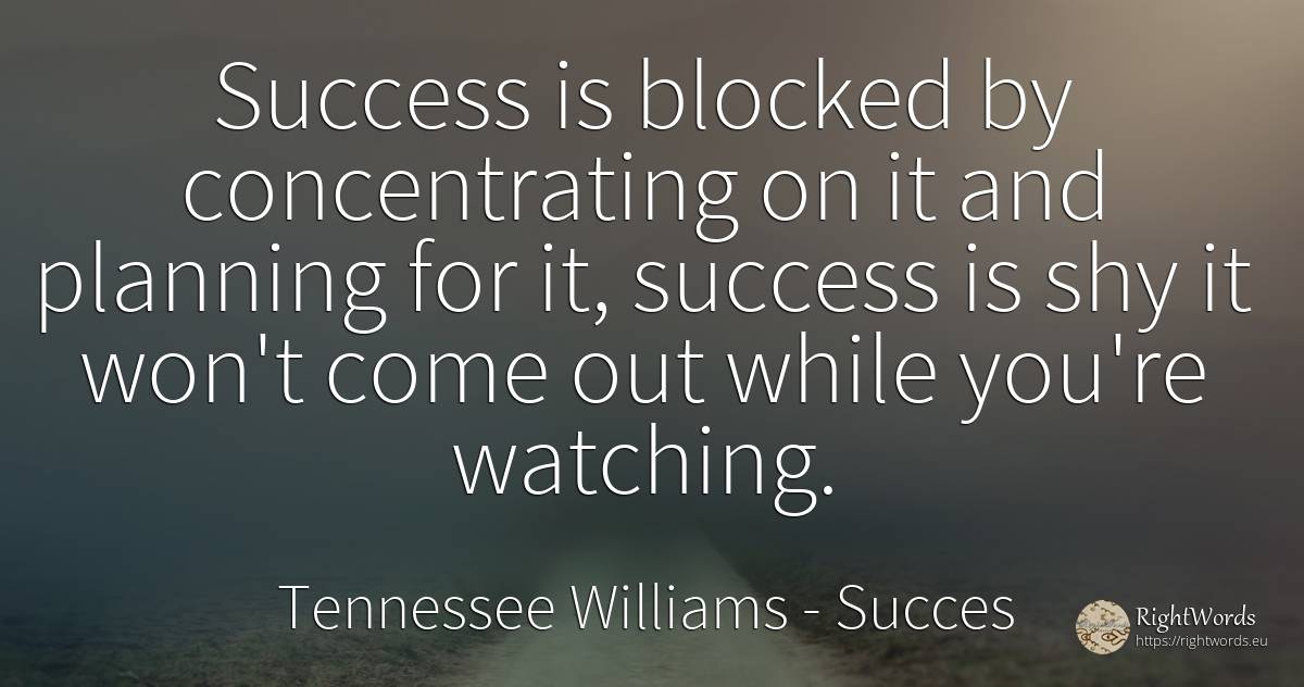 Success is blocked by concentrating on it and planning... - Tennessee Williams, quote about succes