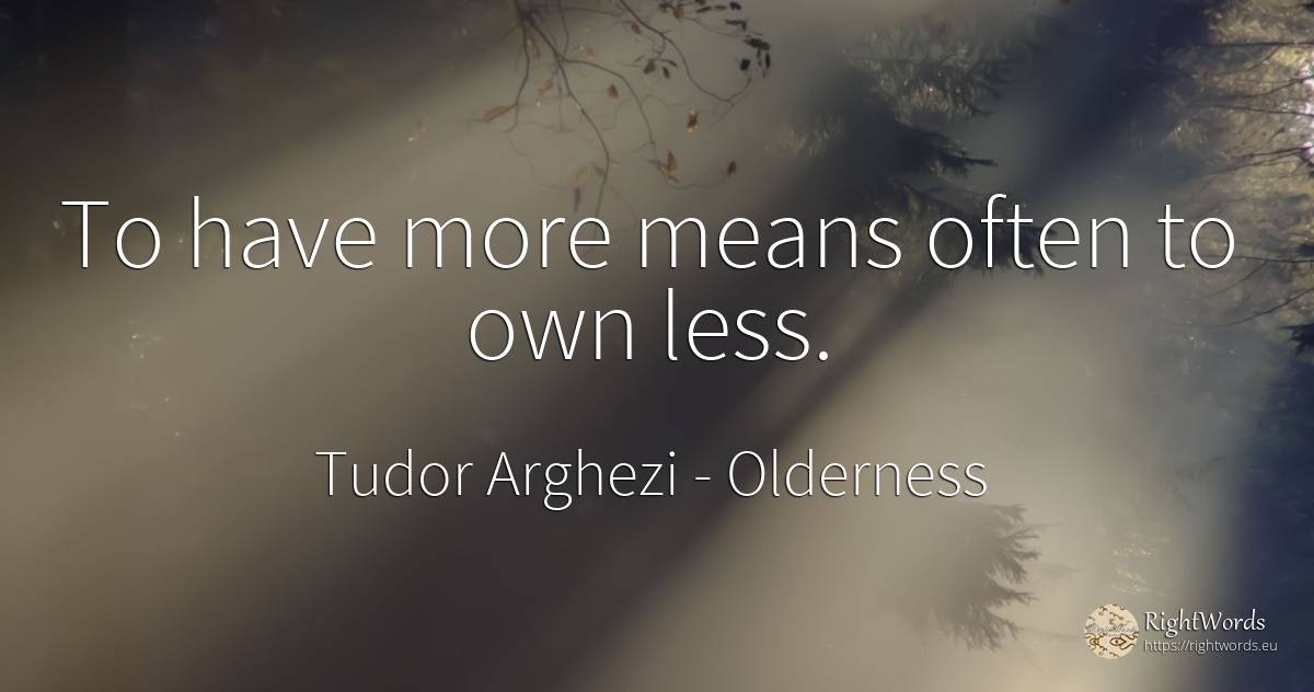 To have more means often to own less. - Tudor Arghezi, quote about olderness