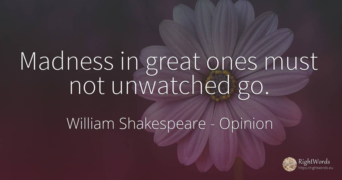 Madness in great ones must not unwatched go. - William Shakespeare, quote about opinion
