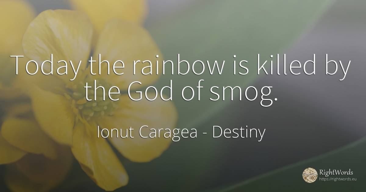 Today the rainbow is killed by the God of smog. - Ionuț Caragea (Snowdon King), quote about destiny, god