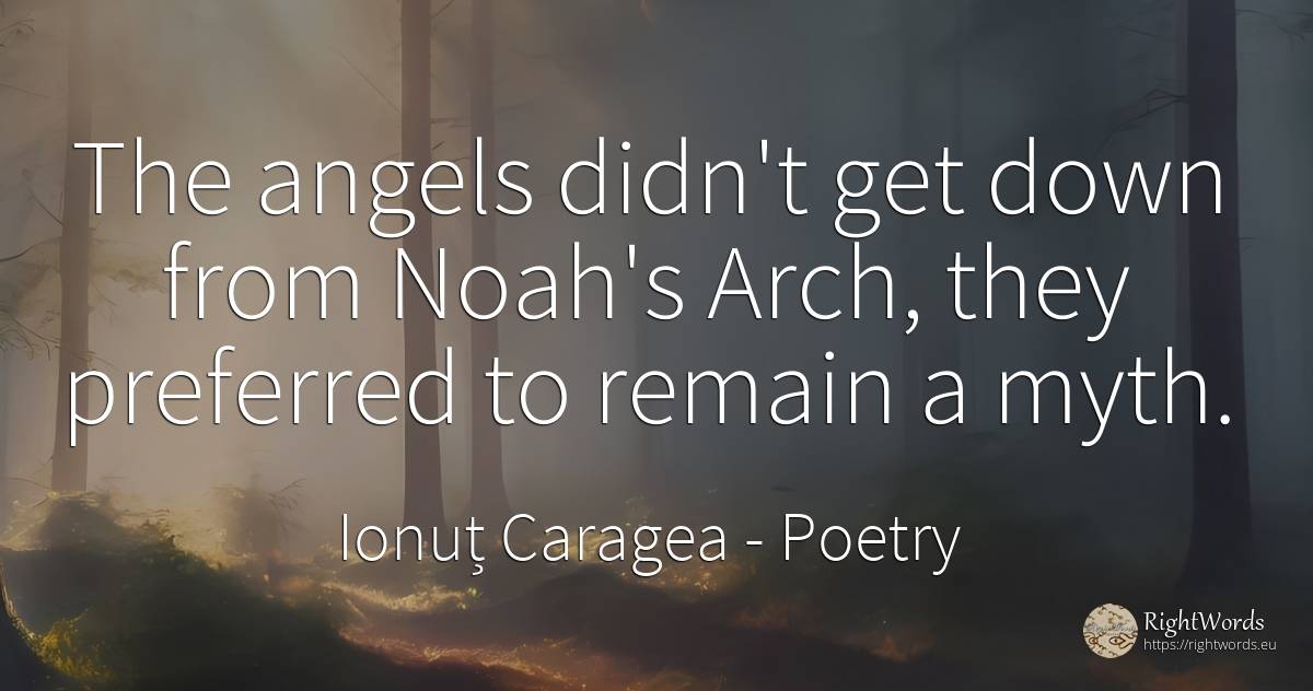 The angels didn't get down from Noah's Arch, they... - Ionuț Caragea (Snowdon King), quote about poetry, myth