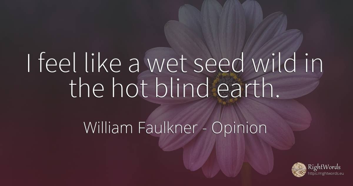 I feel like a wet seed wild in the hot blind earth. - William Faulkner, quote about opinion, blind, earth