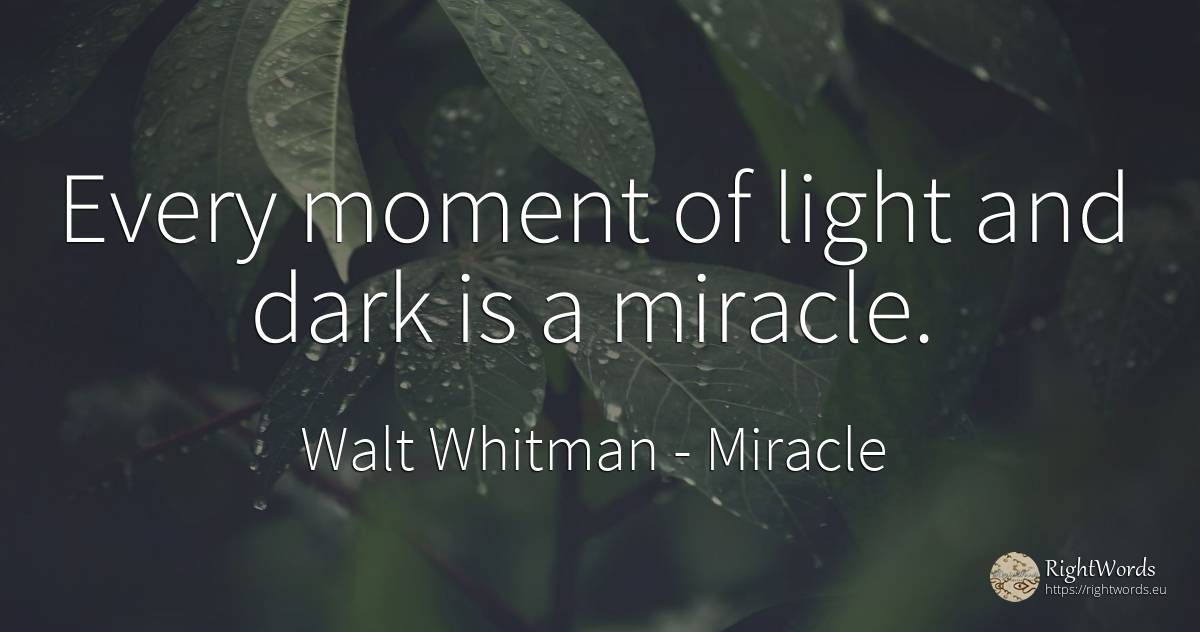 Every moment of light and dark is a miracle. - Walt Whitman, quote about miracle, dark, light, moment
