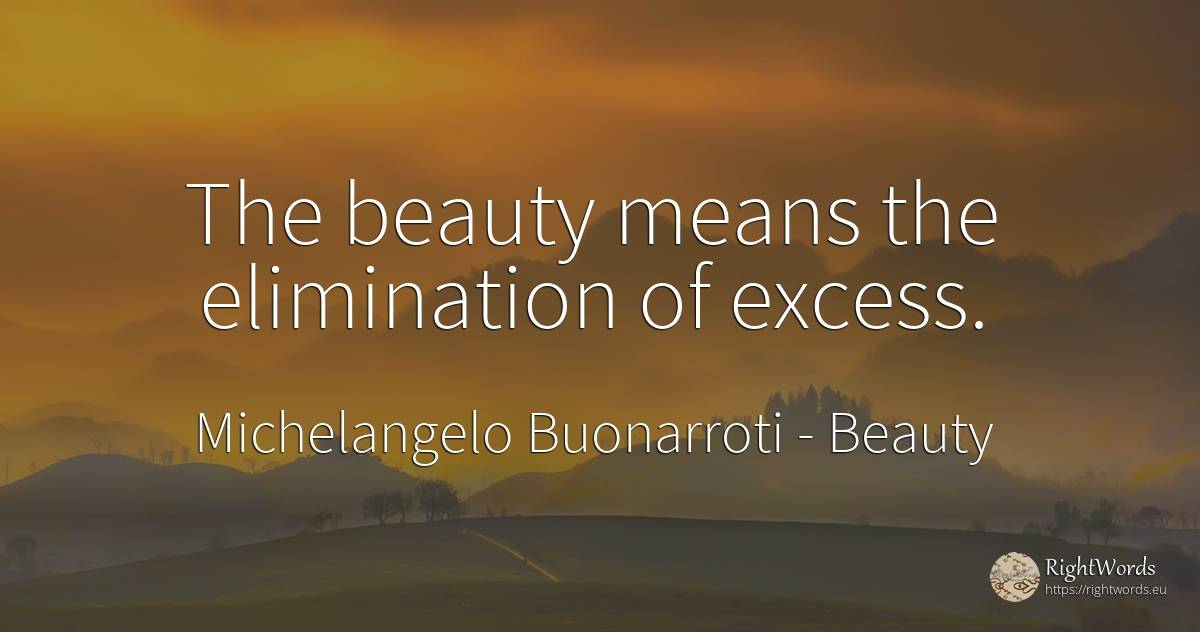 The beauty means the elimination of excess. - Michelangelo Buonarroti, quote about beauty, excess