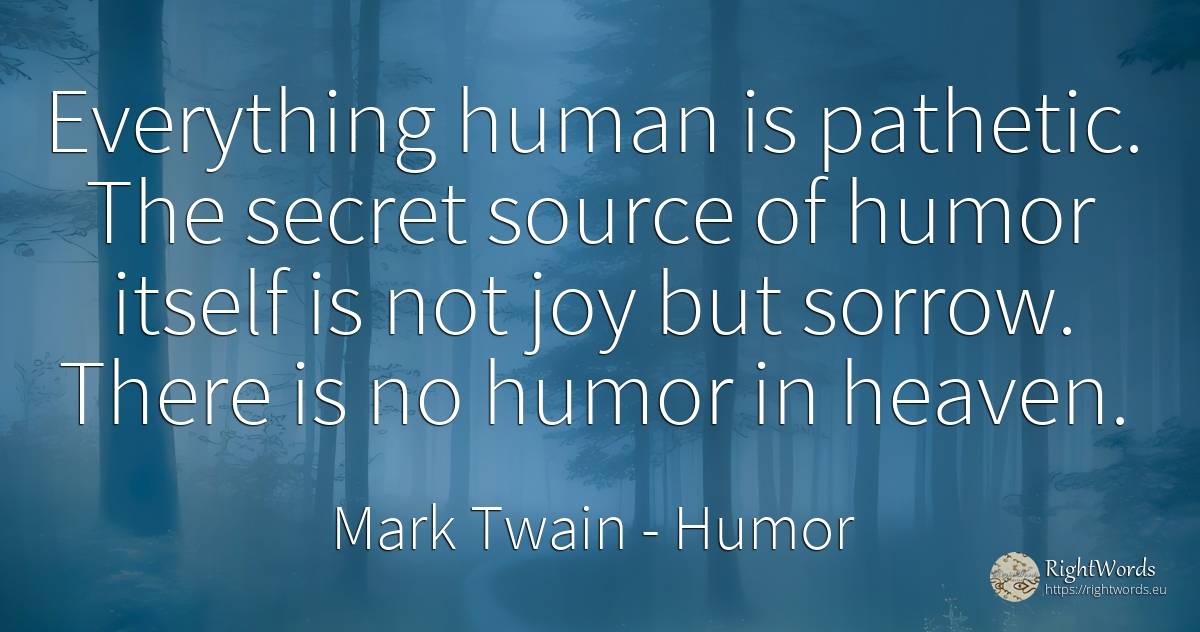 Everything human is pathetic. The secret source of humor... - Mark Twain, quote about humor, sadness, joy, secret, human imperfections