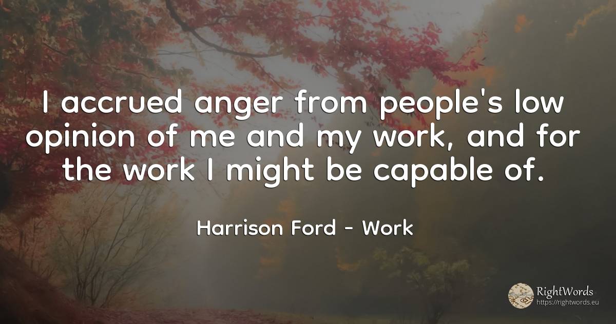 I accrued anger from people's low opinion of me and my... - Harrison Ford, quote about work, anger, opinion, people